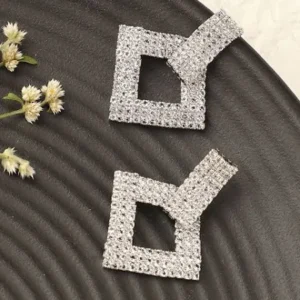 DressBerry Silver Plated Diamond Shaped Artificial Stones Studded Drop Earrings